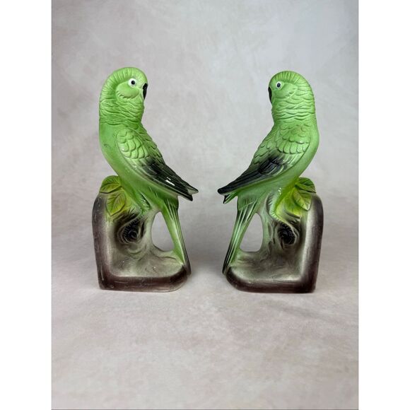 Vintage Green Ceramic Parrot Bookends Bird - Picture 7 of 12